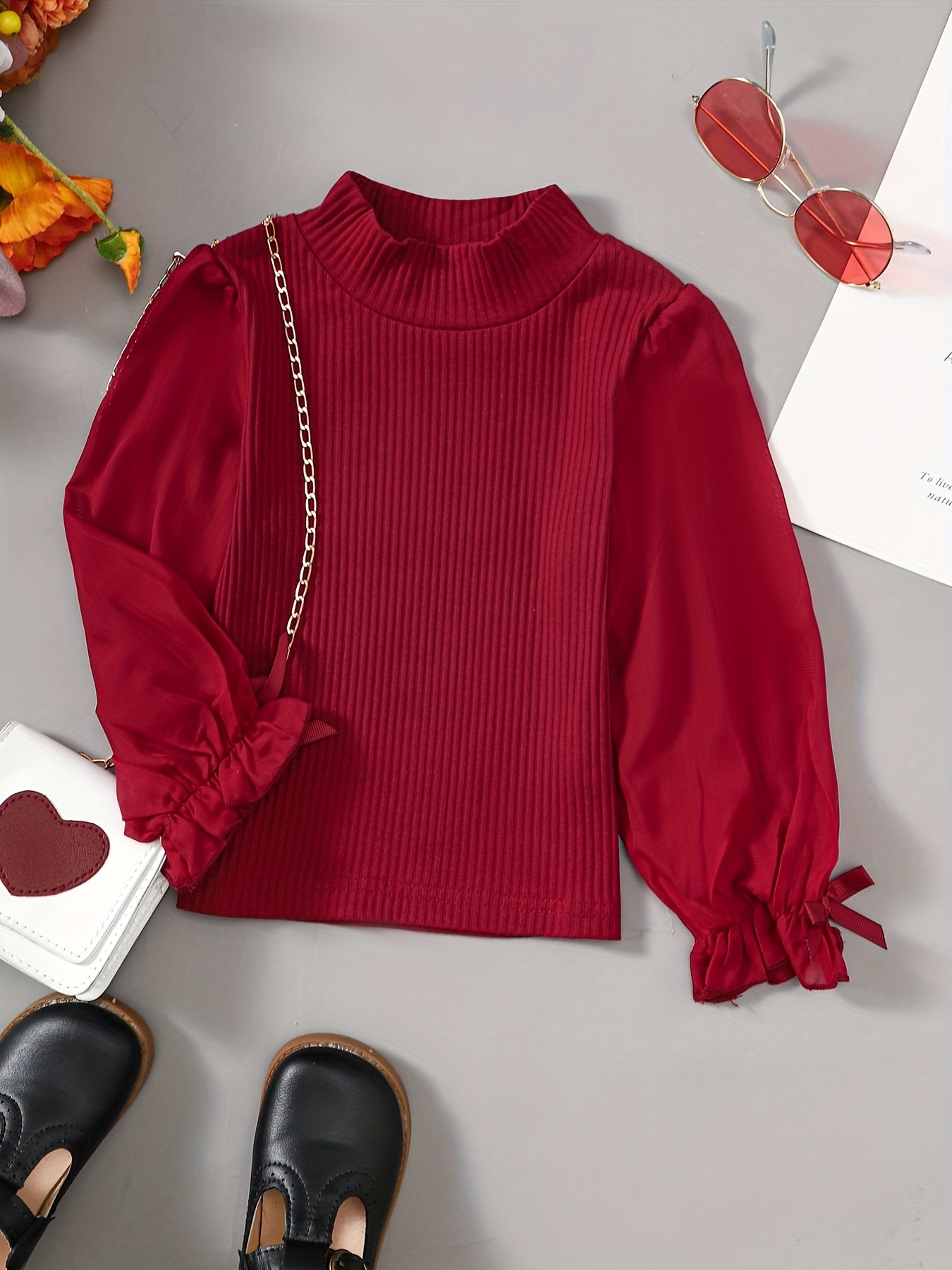 Toddler Girls Vintage Blouse Stand Collar Long Sleeve Top