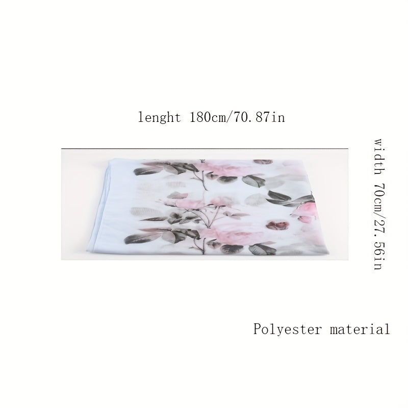 Pink Rose Printed Silk Scarf with Windproof Breathable Design
