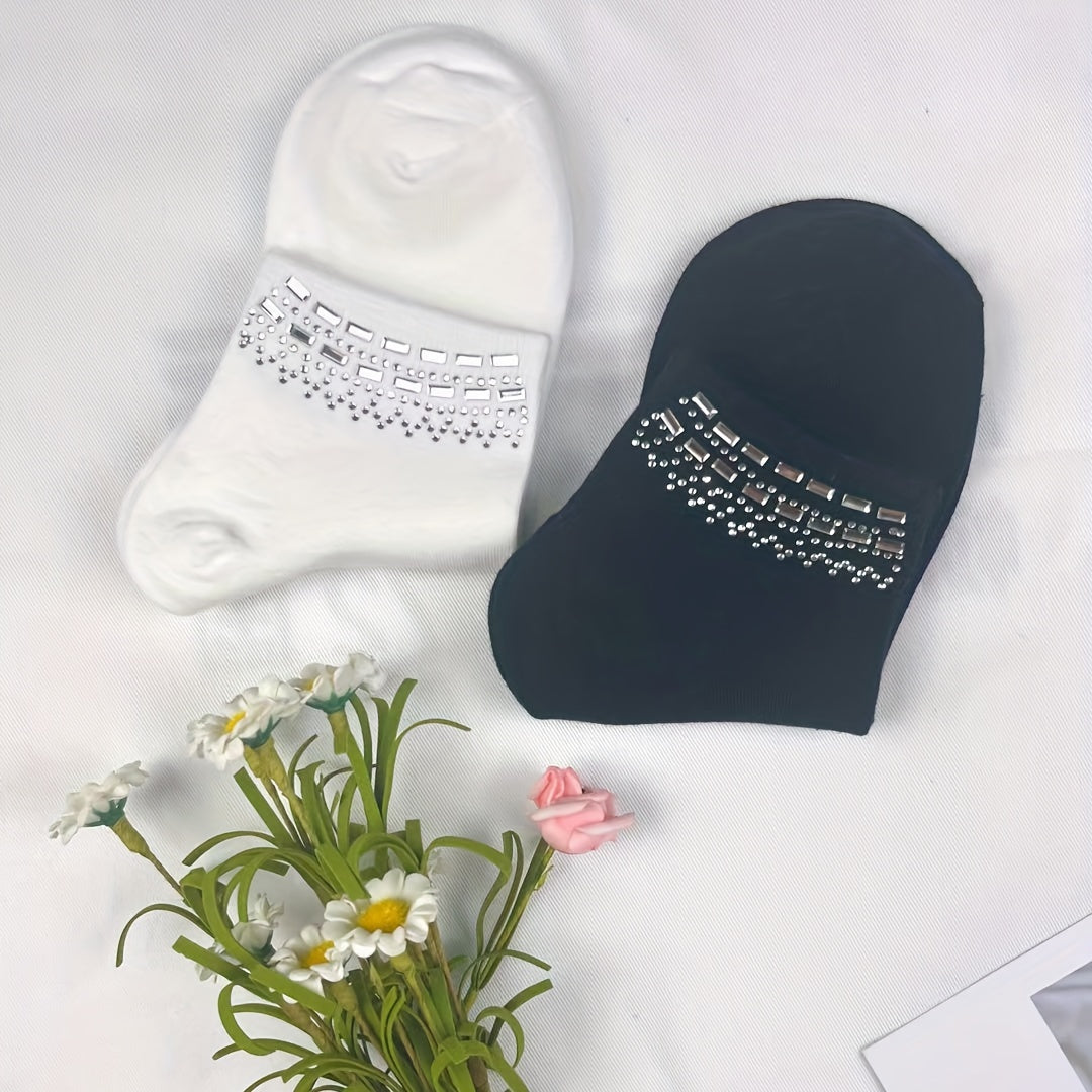 5 Pairs Rhinestone Crew Short Socks for Women