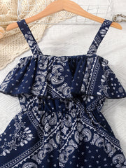 Toddler Girls Ethnic Abstract Ruffle Trim Cami Rompers Jumpsuits