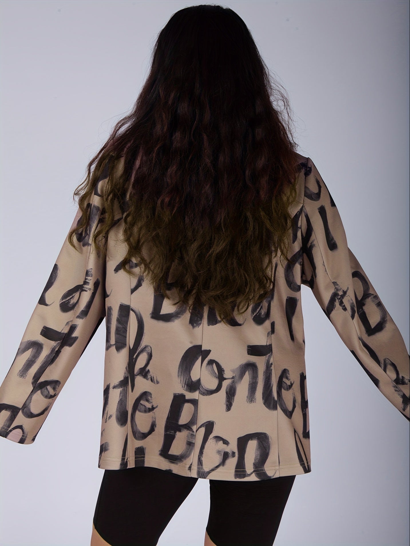 Letter Print Lapel Collar Blazer