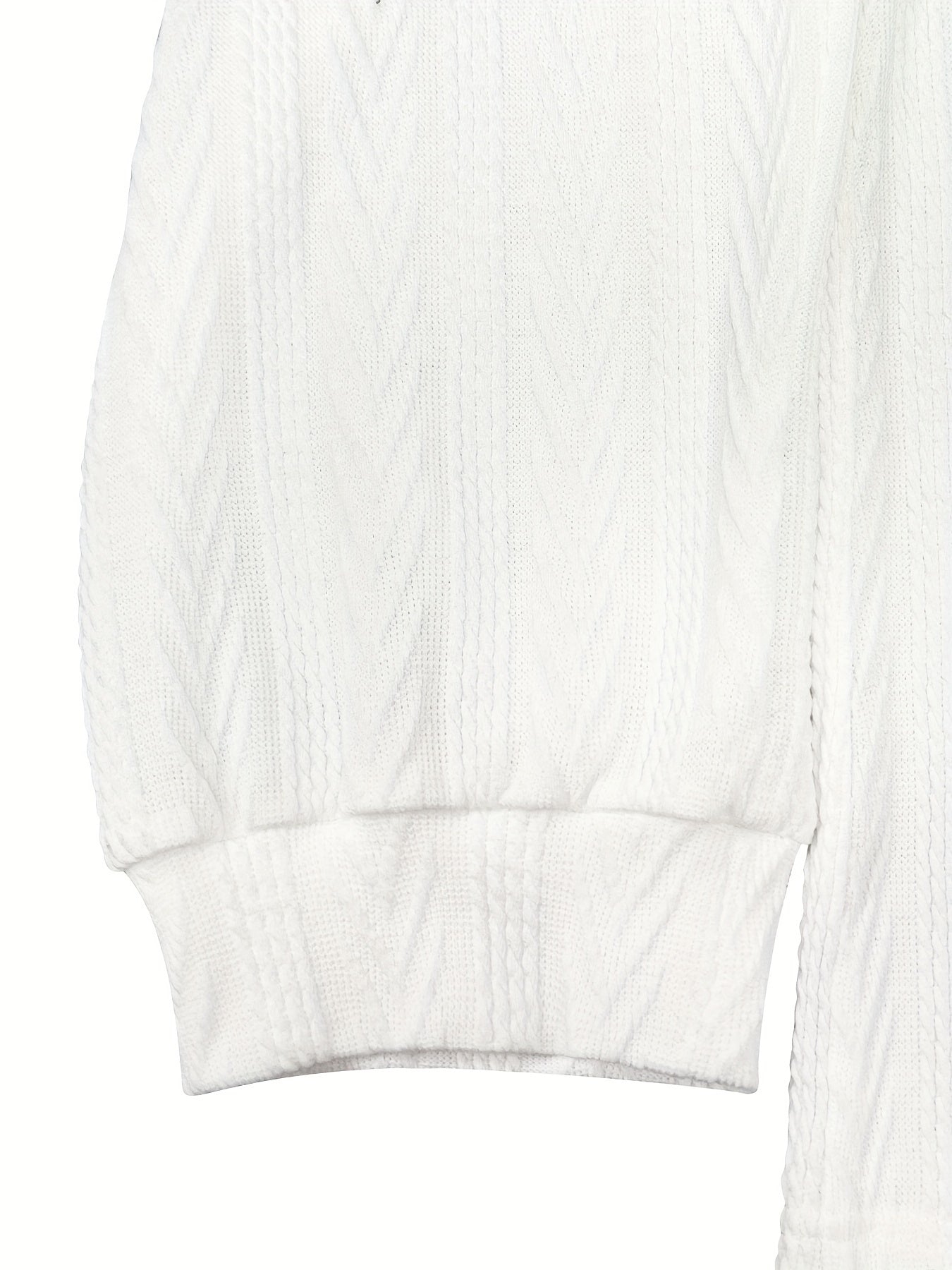 Casual Knit Top Solid Jacquard Lantern Sleeve V Neck Jumper