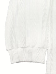 Casual Knit Top Solid Jacquard Lantern Sleeve V Neck Jumper
