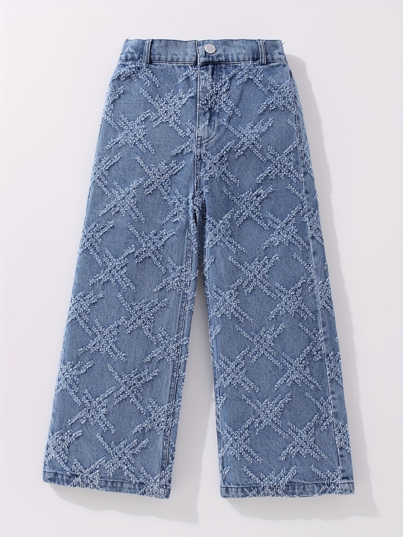 Girls' Cross Print Denim Jeans Wide Leg Trousers