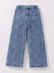 Girls' Cross Print Denim Jeans Wide Leg Trousers