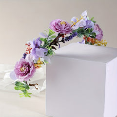 Bohemian Floral Headband Purple Pink Flowers Hair Accessory Weddings