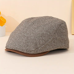 Unisex Herringbone Woolen Peaked Cap - British Style