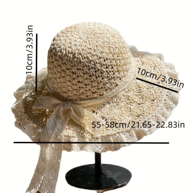 Wide Brim Lace Crochet Sun Hat Breathable Sunscreen Straw Hats