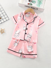 Girl's 2pcs Cartoon Rabbit Pajamas Button Top & Shorts Set
