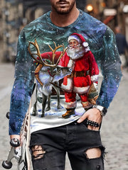 Christmas Deer Print Men's Long Sleeve T-shirt Stylish Tees For Autumn
