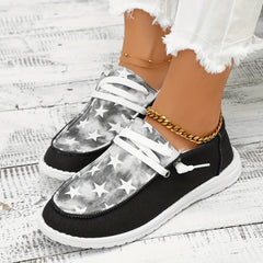 Women's Star Pattern Canvas Lace Up Shoes Lightweight Low Top Sneakers