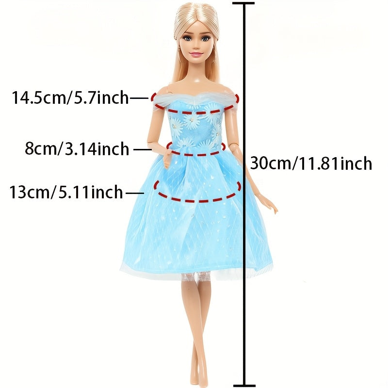 3-Pack Princess Party Dresses for 11" Dolls - Green Yellow Floral Print