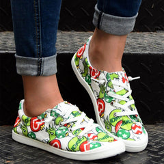 Christmas Pattern Canvas Shoes Flat Lightweight Casual Walking Shoes
