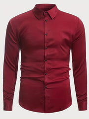 Solid Men's Long Sleeve Lapel Shirt Spring Fall Casual Button Up