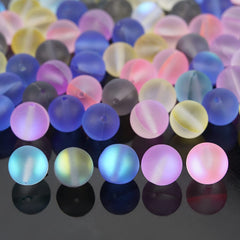 8MM Frosted Aurora Crystal Glass Beads Mixed Colors Moonstone Round Bead