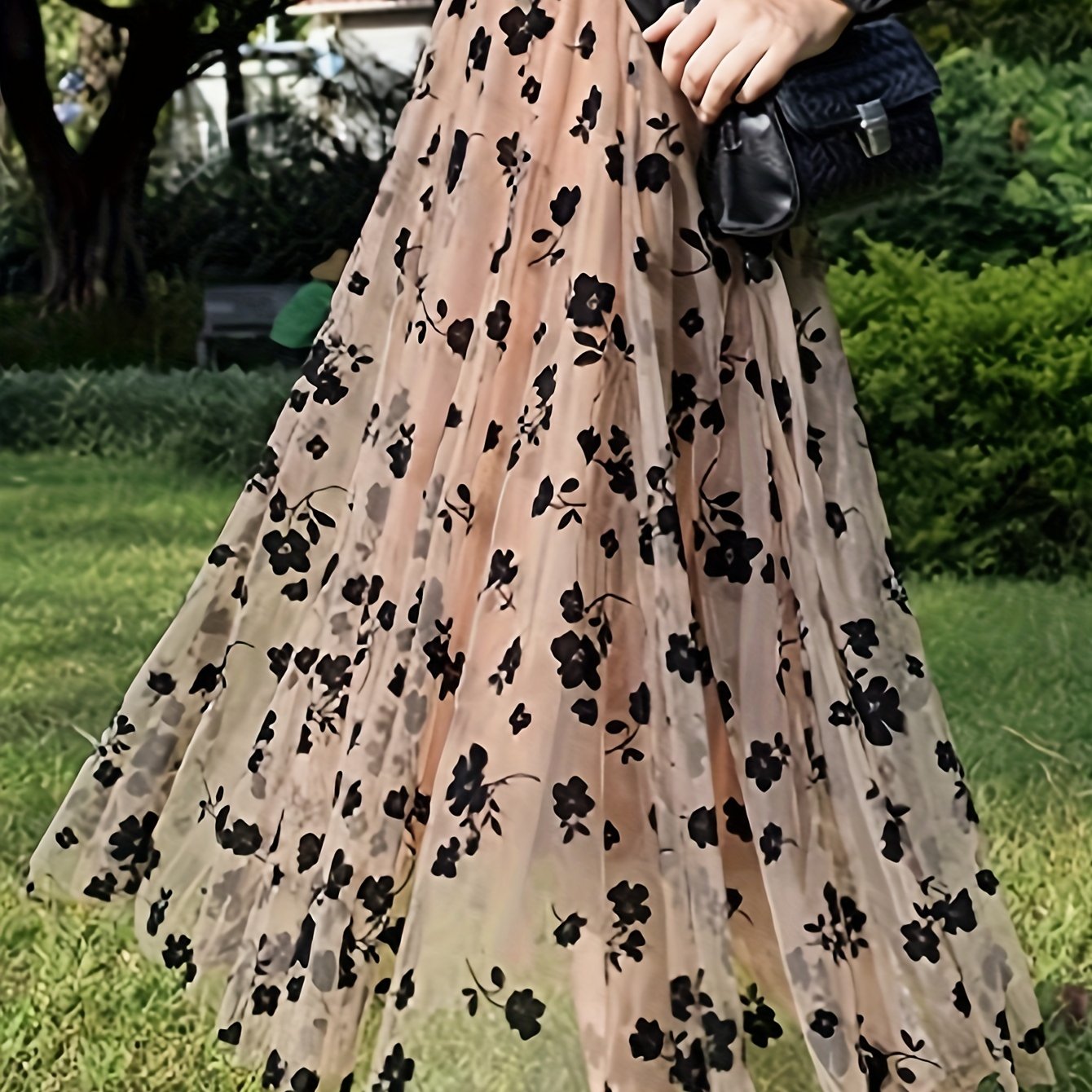 Floral Print Pleated Maxi High Waist Skirt