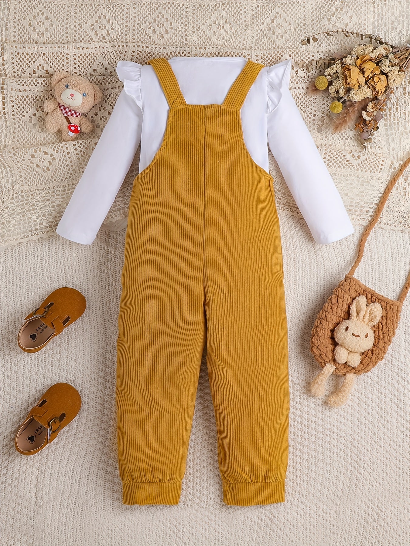 Toddler Girl's Unicorn Pattern 2pcs Top & Overalls Set for Spring Fall