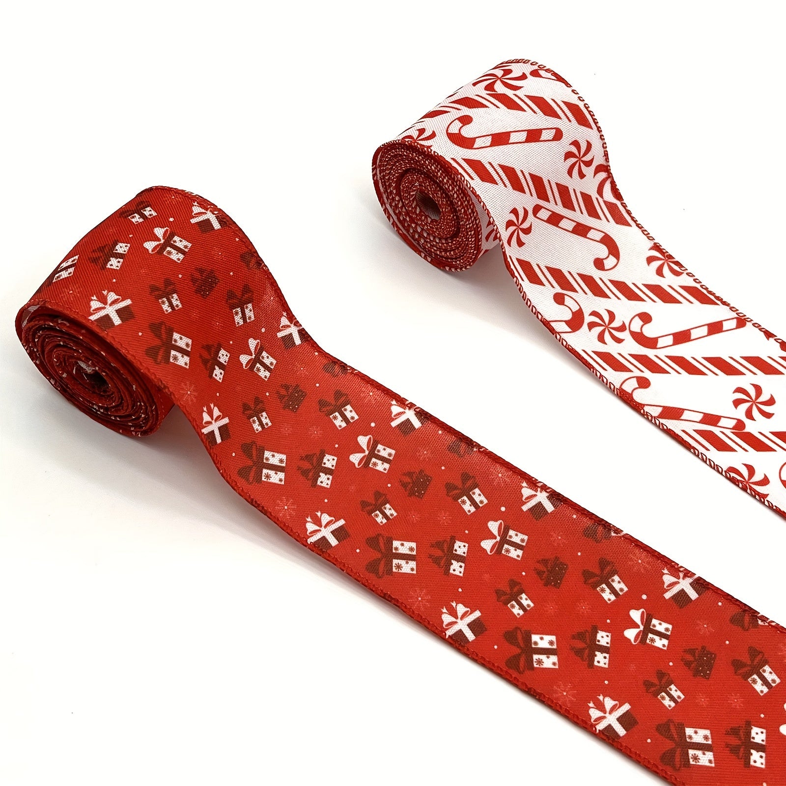 4.57m Christmas Gift Pattern Wired Red Ribbon - Candy Cane Design