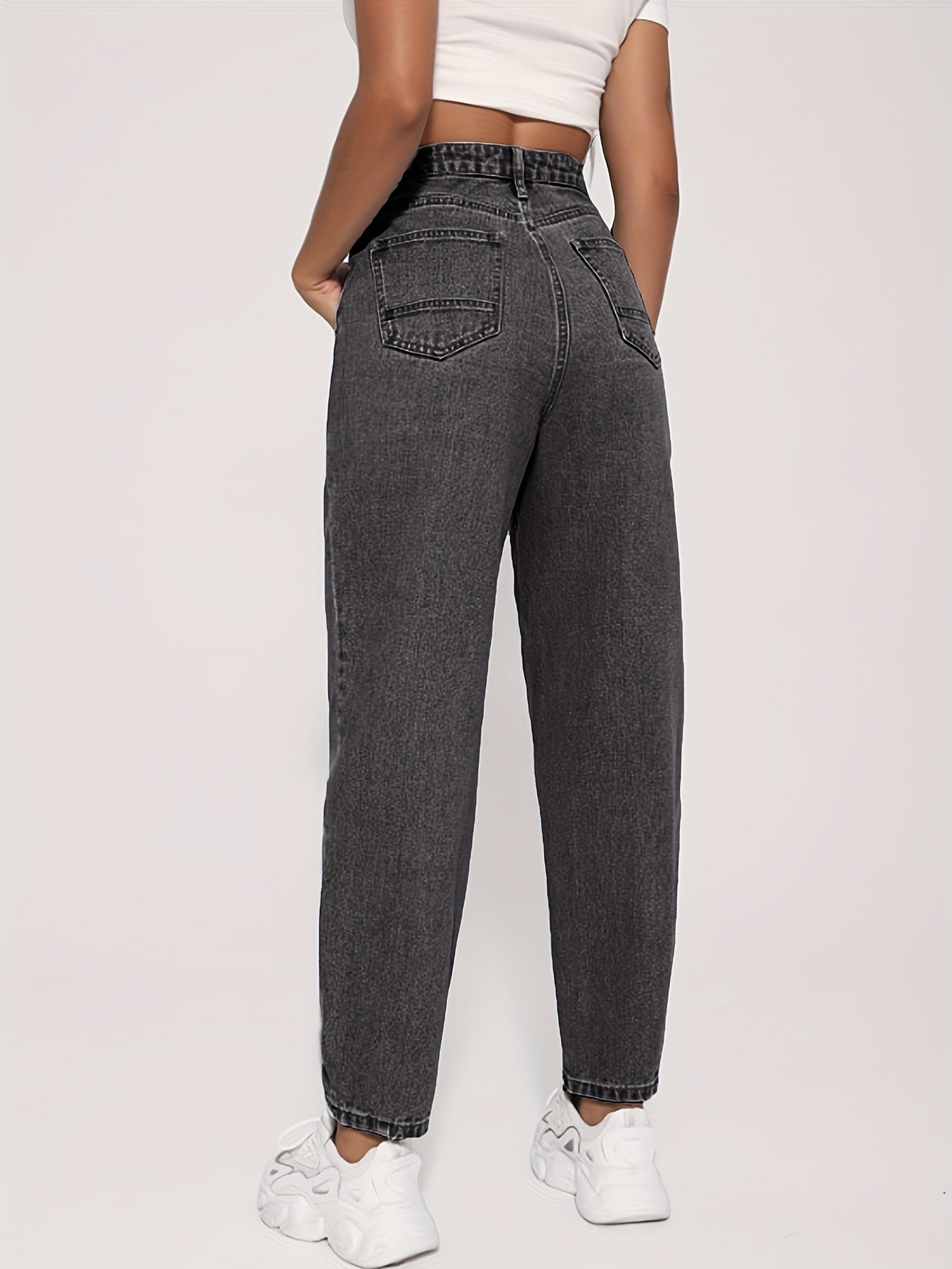 Grey Straight Jeans Loose Fit Casual Denim Pants Women's Clothing