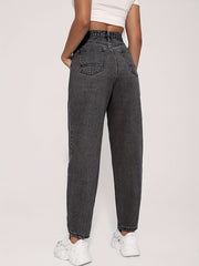 Grey Straight Jeans Loose Fit Casual Denim Pants Women's Clothing