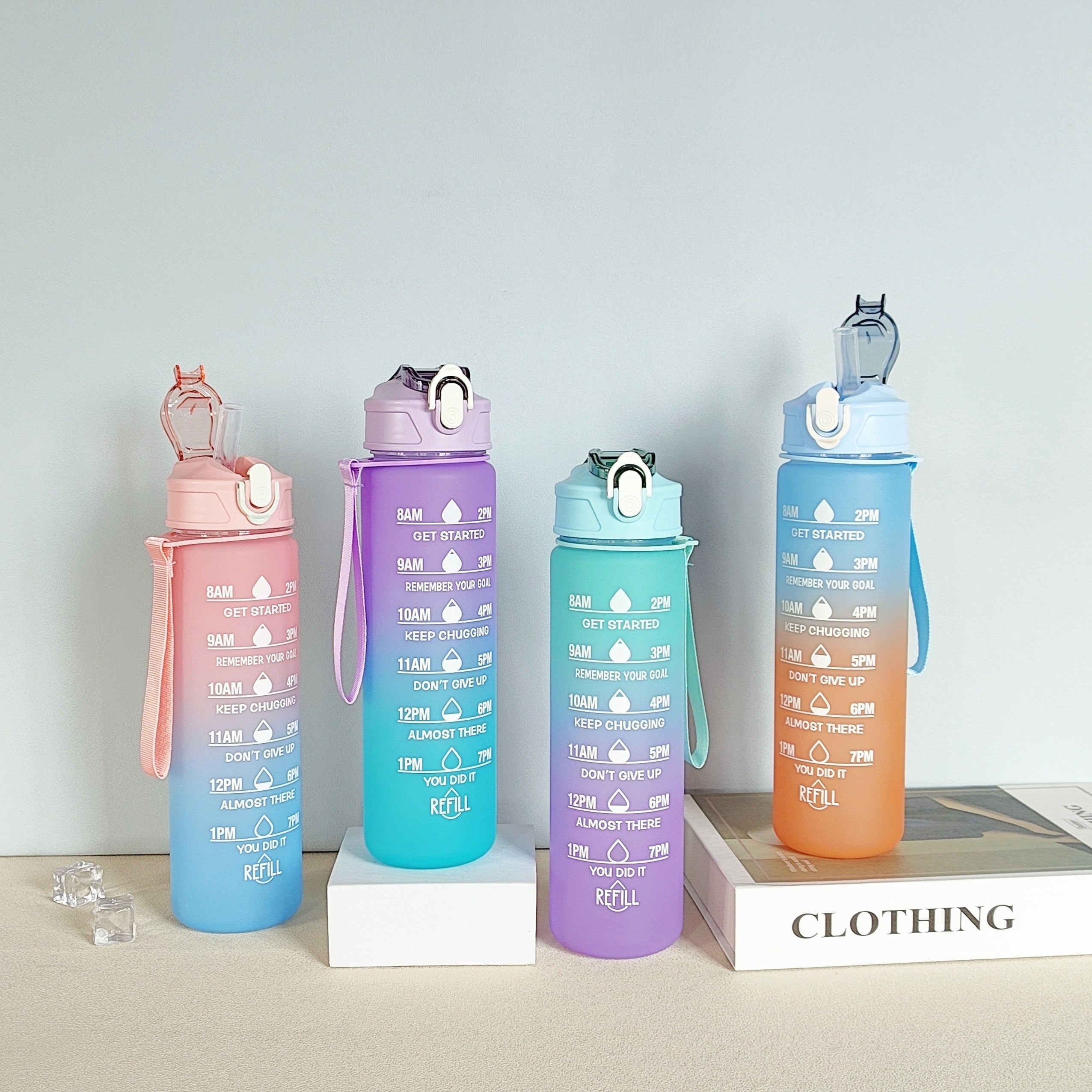 900ML Gradient Sports Water Bottle with Time Marker Stickers