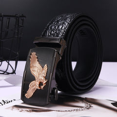 Men's Business Leather Belt with Eagle Embossed Buckle
