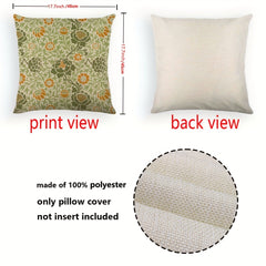 Bohemian Flowers Leaves Print Pillow Case Yellow Green 100% Polyester