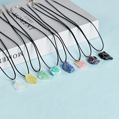 Kids Irregular Stone Pendant Leather Rope Necklaces