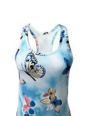 Butterfly Print Lounge Dress Sleeveless Crew Neck Comfy Home Dress