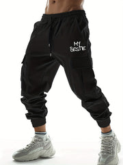 Bestie Letter Print Casual Men's Cargo Pants with Pockets