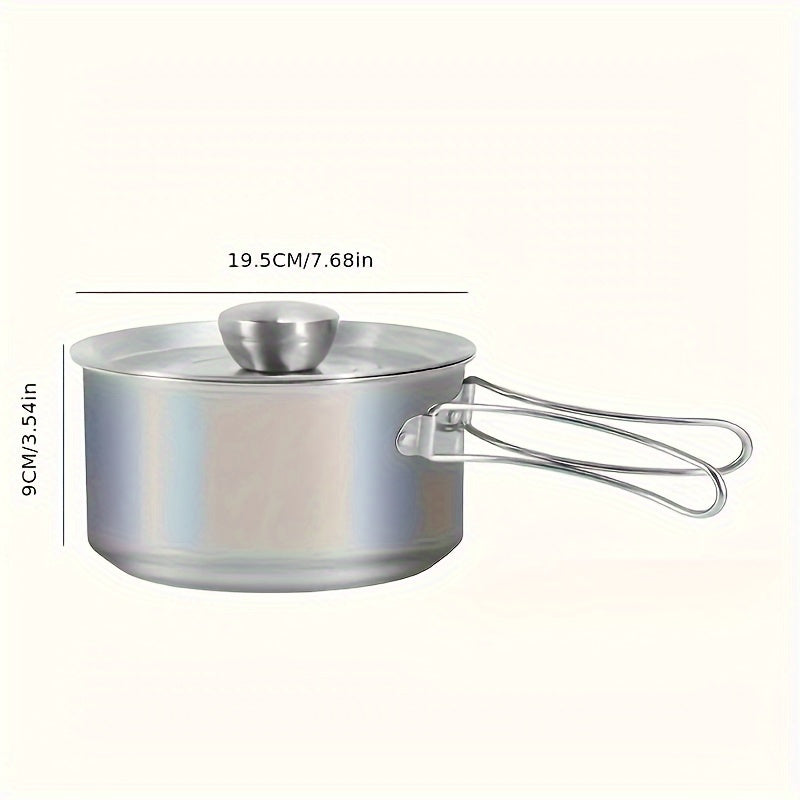 Stainless Steel Portable Pot w/ Foldable Handle for Outdoor Camping Picnic
