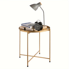 Gold Metal Round Side Table for Living Room Bedroom Balcony Patio