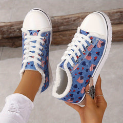 Heart Flag Pattern Sneakers Low Top Canvas Shoes 4th Of July