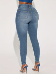 Slim Fit Skinny Jeans Slash Pockets High Stretch Casual Tight Jeans