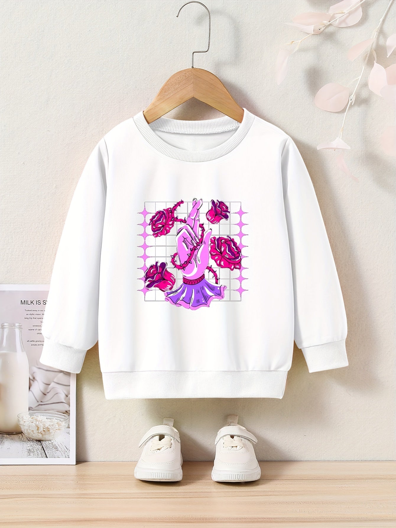 Toddler Kids Cartoon Flower Finger Print Casual Sweatshirt