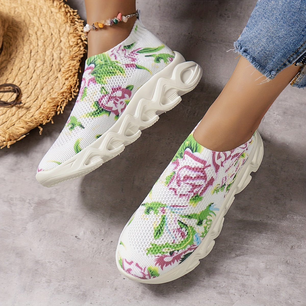 Floral Print Non slip Sneakers Lightweight Comfortable