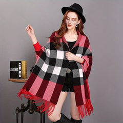 Classic Plaid Tassel Shawl Warm Scarf Large Cape Women Coldproof Scarf Cloak