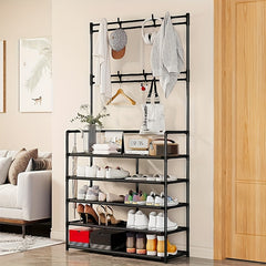 Coat Rack Shoe Hat Organizer 8 Hooks Double Row Shoes Storage