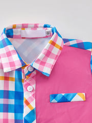 Boys Plaid Lapel Shirt Short Sleeve Button Up Top