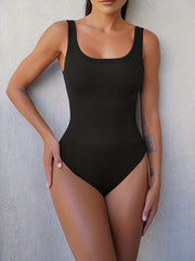 Solid Square Neck Slim Bodysuit Sleeveless Summer Women's Clothing