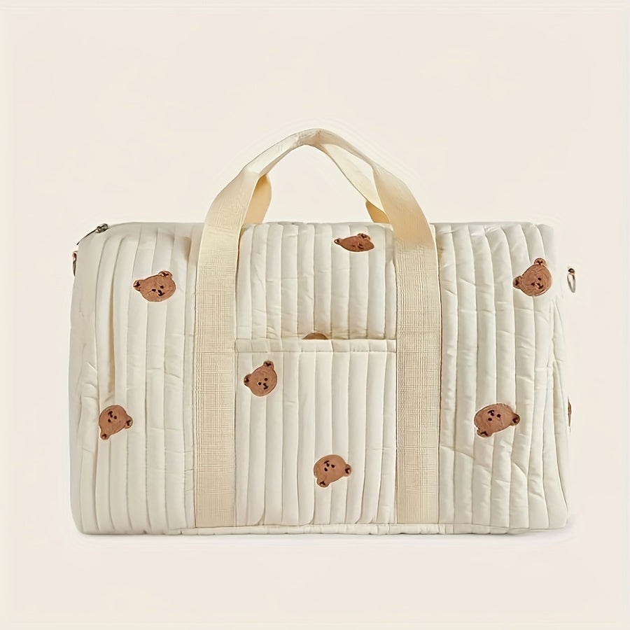Floral Embroidered Parent Bag with Bear Face Patches