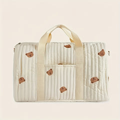 Floral Embroidered Parent Bag with Bear Face Patches