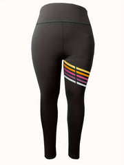 Stripe & Slogan Print Waist Band Leggings