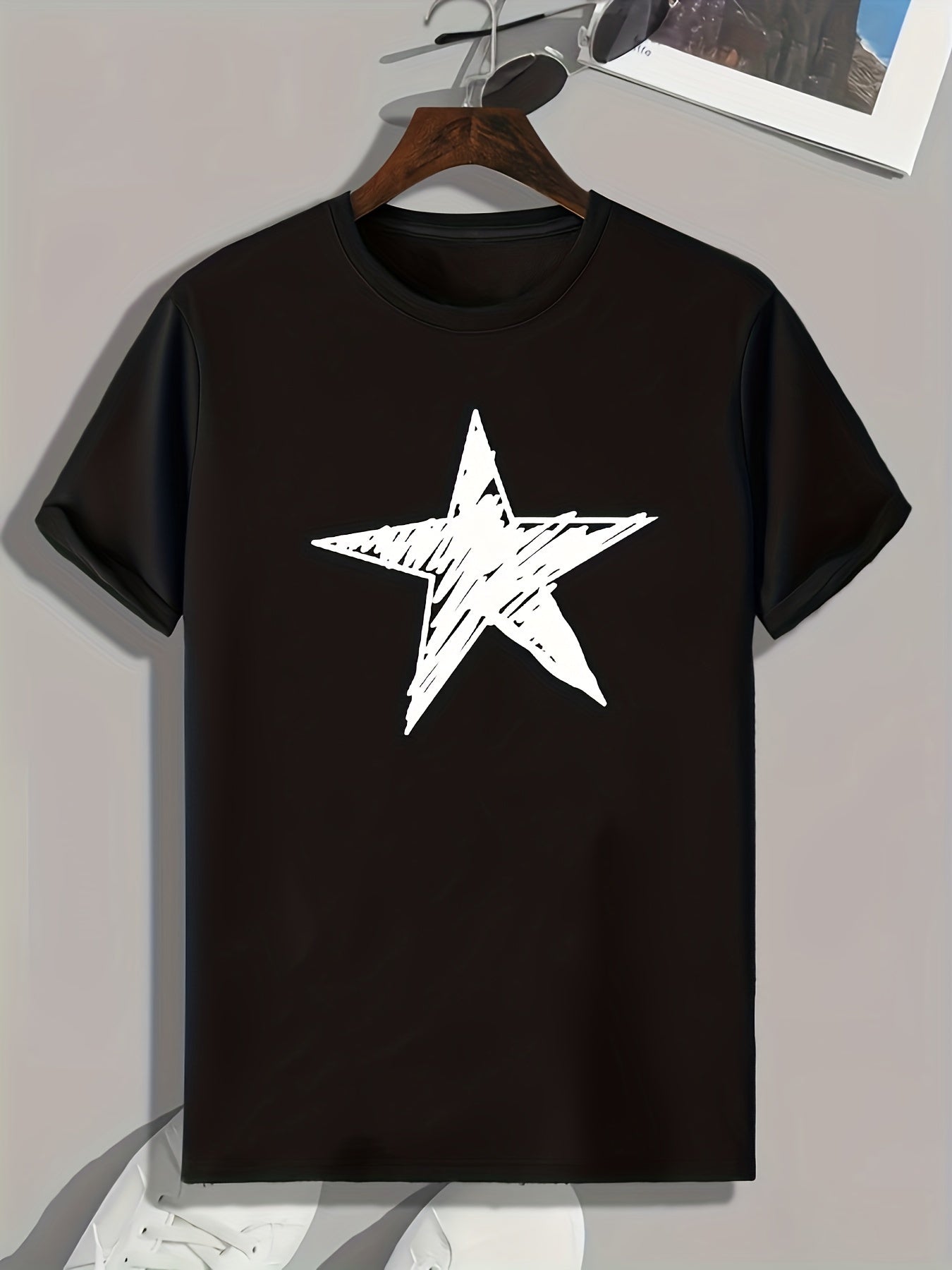 Star Pattern Print Men's Sports T-shirt Graphic Tee for Fitness