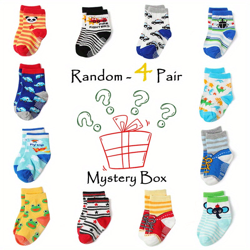 12pairs Baby Animal Car Print Crew Socks Non slip Cotton Toddler Socks