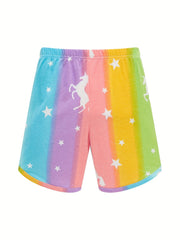 Kid's 2pcs Cotton Pajamas Short Sleeve Top & Shorts Set Stripe Unicorn