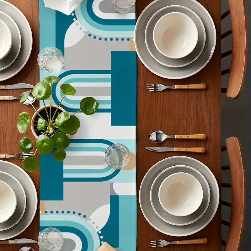 Modern Abstract Geometric Linen Table Runner 33x182 cm