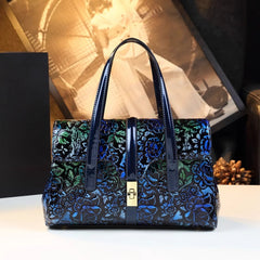 Hand Painted Floral Crossbody Bag with Golden Tone Hardware