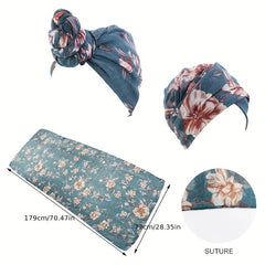 Vintage Flower Print Turban Cap Boho Twist Pleated Elastic Head Wrap