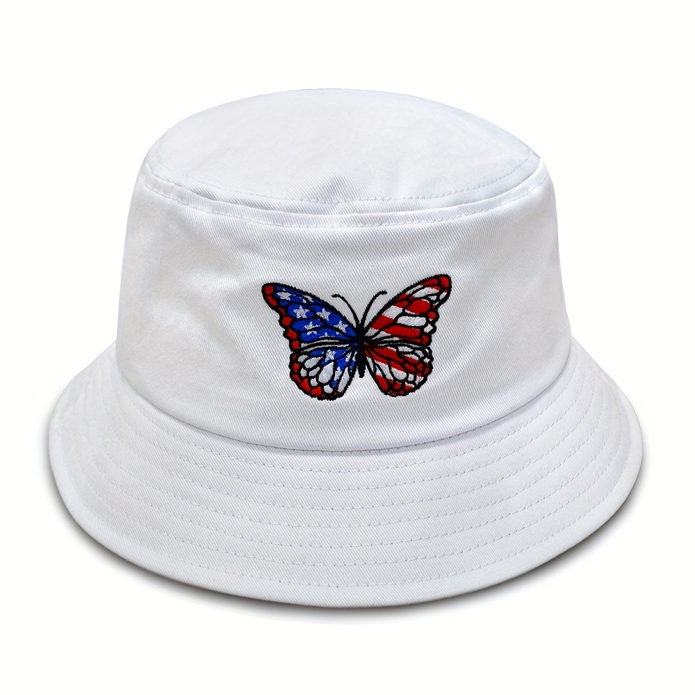 Unisex Sunshade Bucket Hat Butterfly Embroidered Sun Hat for Outdoor Vacation